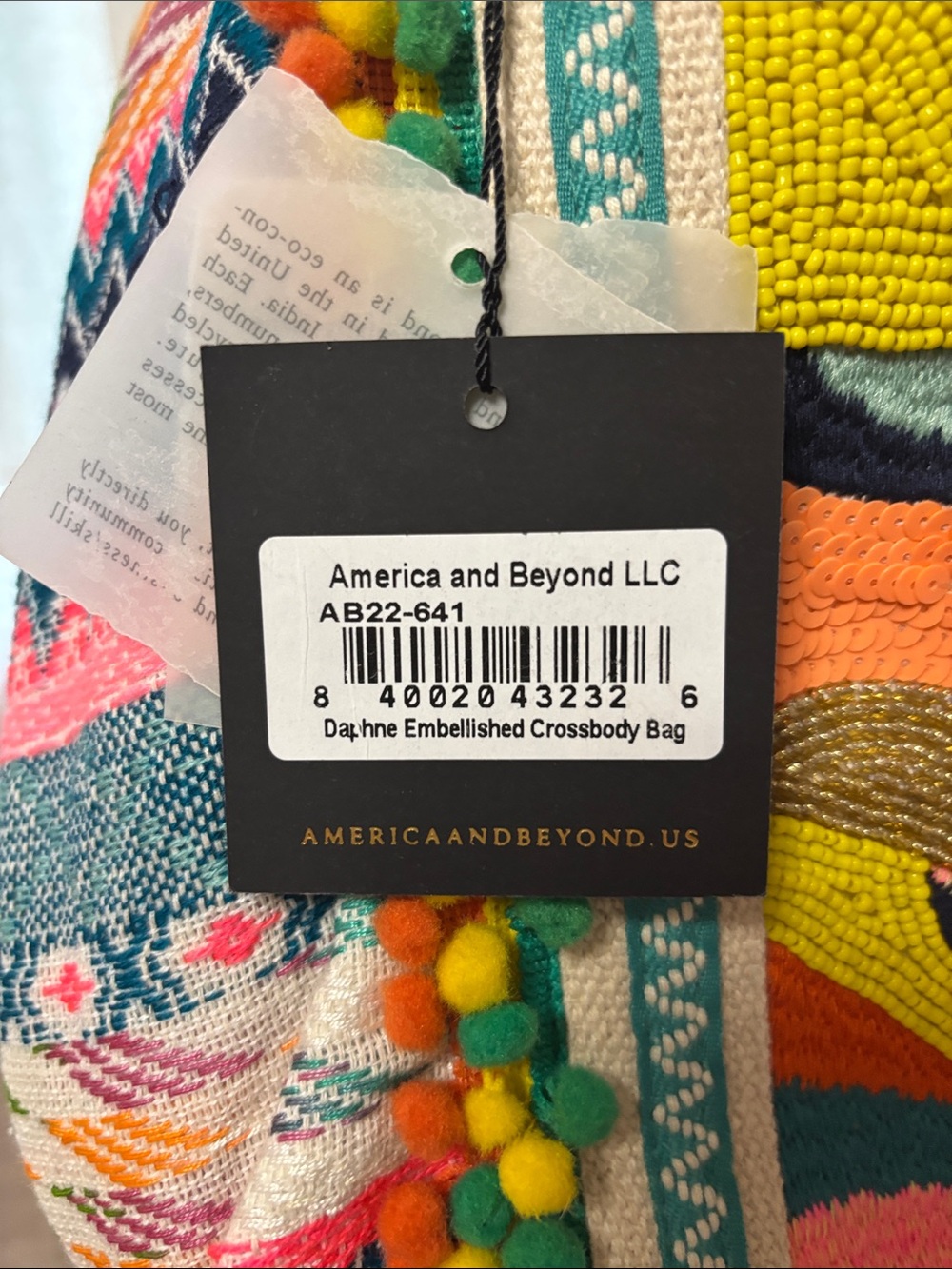 NWT America and Beyond - Multicolor Embroidered Pom-Pom Tote - Picture 6 of 6